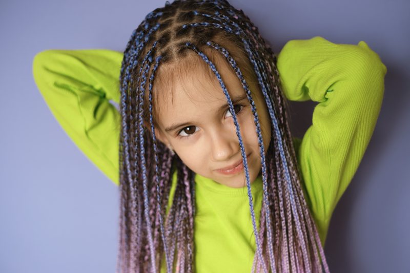 Nice sweet sweet girl with blue afro-pigtails dreadlocks